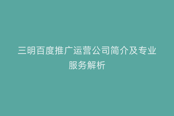三明百度推广运营公司简介及专业服务解析