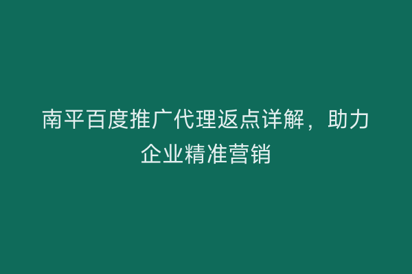 南平百度推广代理返点详解，助力企业精准营销