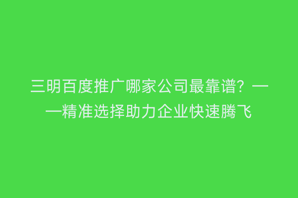 三明百度推广哪家公司最靠谱?——精准选择助力企业快速腾飞
