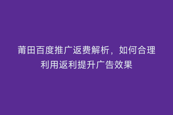莆田百度推广返费解析,如何合理利用返利提升广告效果