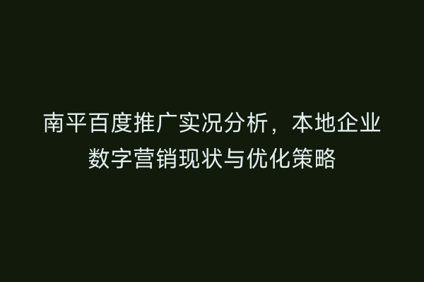南平百度推广实况分析，本地企业数字营销现状与优化策略