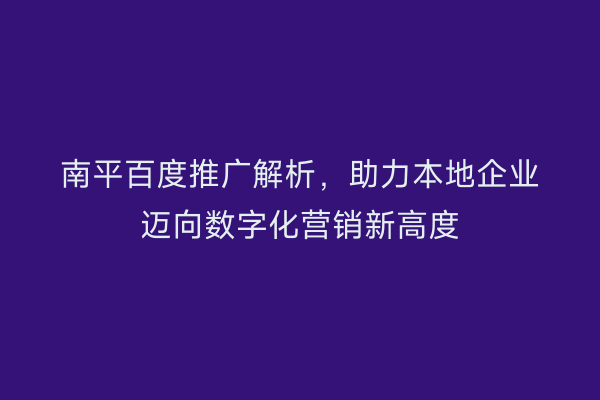 南平百度推广解析，助力本地企业迈向数字化营销新高度