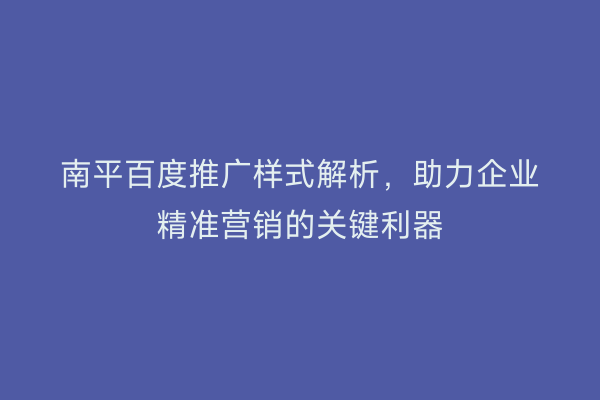 南平百度推广样式解析，助力企业精准营销的关键利器