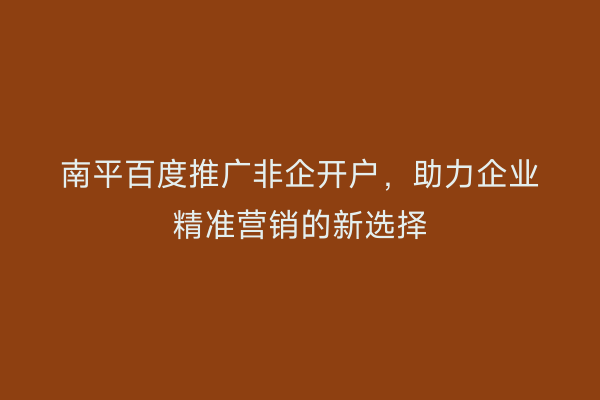 南平百度推广非企开户,助力企业精准营销的新选择