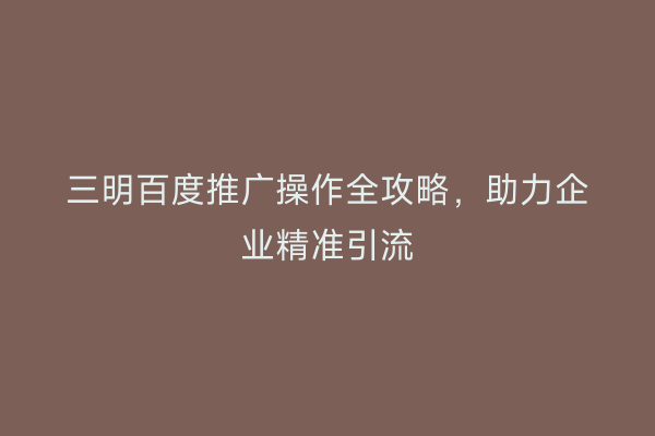 三明百度推广操作全攻略,助力企业精准引流