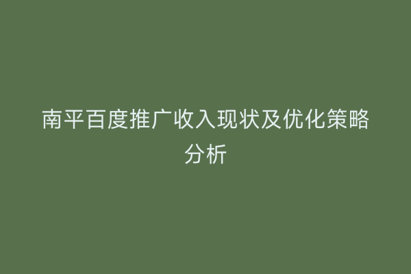 南平百度推广收入现状及优化策略分析