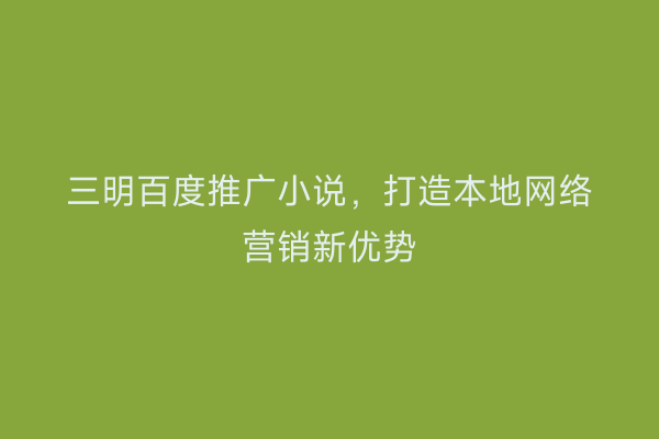 三明百度推广小说,打造本地网络营销新优势