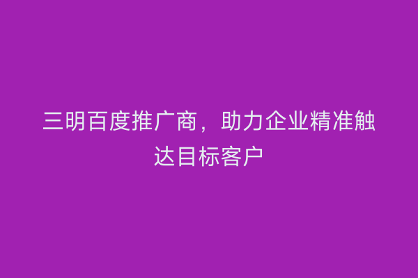 三明百度推广商,助力企业精准触达目标客户