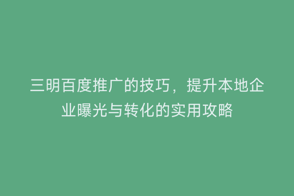 三明百度推广的技巧,提升本地企业曝光与转化的实用攻略