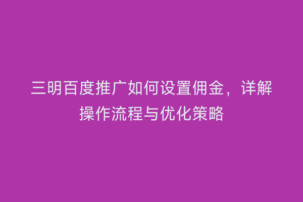 三明百度推广如何设置佣金，详解操作流程与优化策略