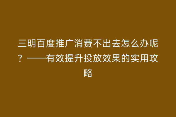 三明百度推广消费不出去怎么办呢?——有效提升投放效果的实用攻略