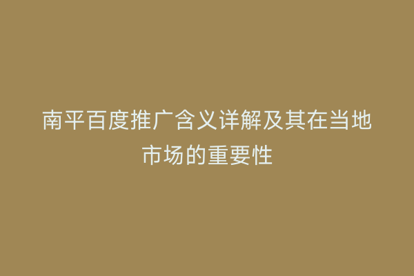 南平百度推广含义详解及其在当地市场的重要性