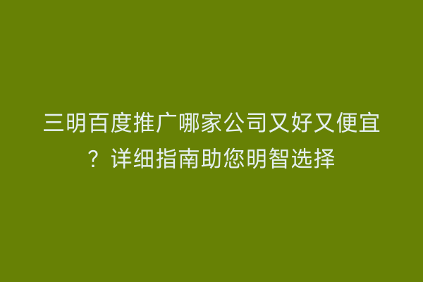 三明百度推广哪家公司又好又便宜？详细指南助您明智选择