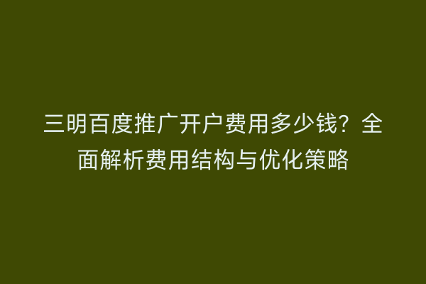 三明百度推广开户费用多少钱?全面解析费用结构与优化策略
