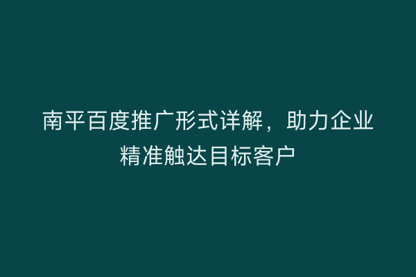 南平百度推广形式详解，助力企业精准触达目标客户