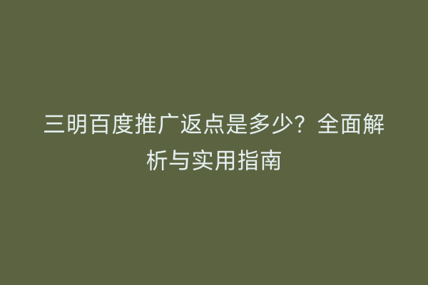 三明百度推广返点是多少?全面解析与实用指南