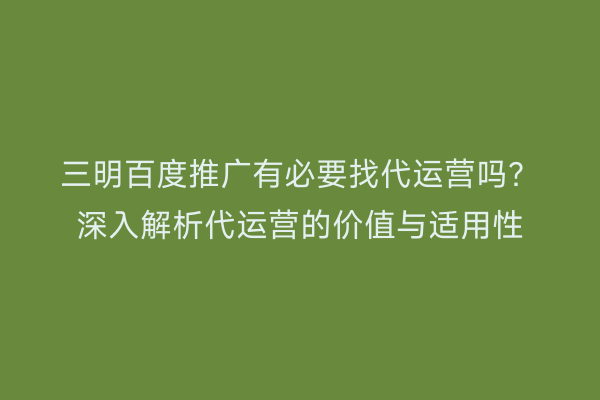 三明百度推广有必要找代运营吗？深入解析代运营的价值与适用性