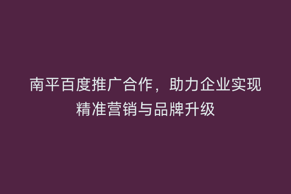 南平百度推广合作,助力企业实现精准营销与品牌升级