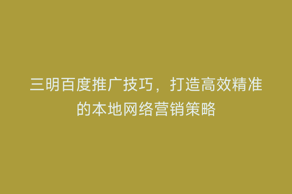 三明百度推广技巧，打造高效精准的本地网络营销策略