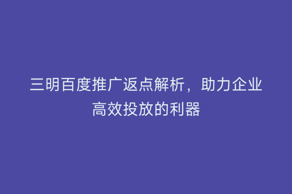 三明百度推广返点解析,助力企业高效投放的利器