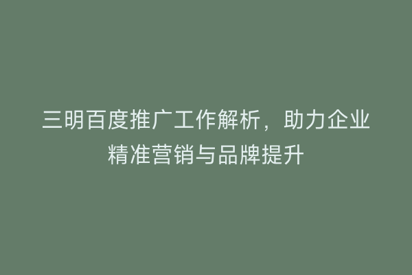 三明百度推广工作解析,助力企业精准营销与品牌提升