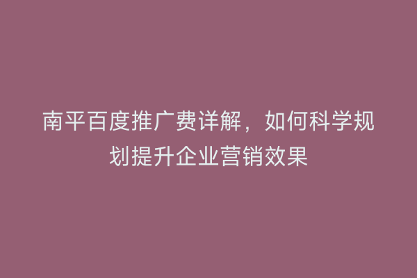 南平百度推广费详解，如何科学规划提升企业营销效果