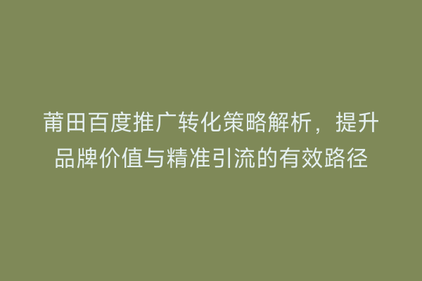 莆田百度推广转化策略解析,提升品牌价值与精准引流的有效路径