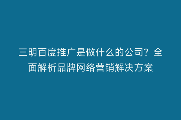 三明百度推广是做什么的公司?全面解析品牌网络营销解决方案