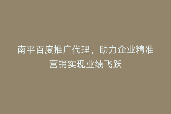 南平百度推广代理,助力企业精准营销实现业绩飞跃
