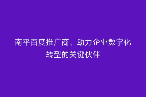 南平百度推广商，助力企业数字化转型的关键伙伴