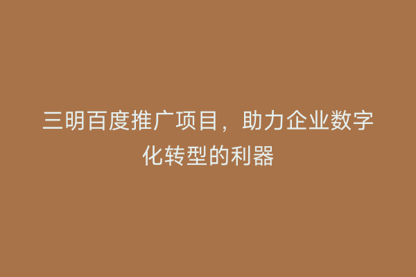 三明百度推广项目，助力企业数字化转型的利器