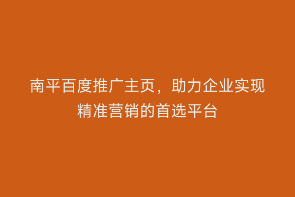 南平百度推广主页，助力企业实现精准营销的首选平台