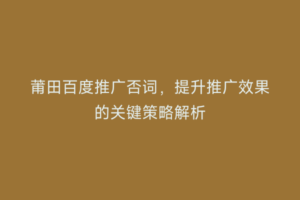 莆田百度推广否词,提升推广效果的关键策略解析