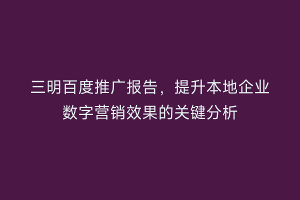 三明百度推广报告,提升本地企业数字营销效果的关键分析