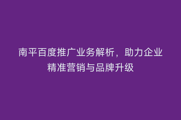 南平百度推广业务解析，助力企业精准营销与品牌升级