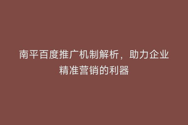 南平百度推广机制解析，助力企业精准营销的利器