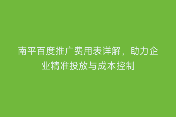 南平百度推广费用表详解，助力企业精准投放与成本控制