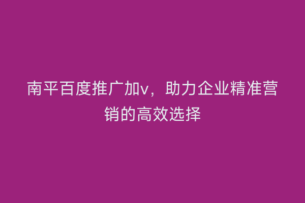 南平百度推广加v,助力企业精准营销的高效选择