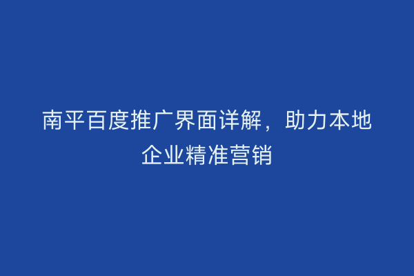 南平百度推广界面详解，助力本地企业精准营销