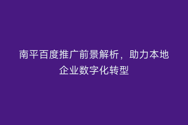 南平百度推广前景解析,助力本地企业数字化转型