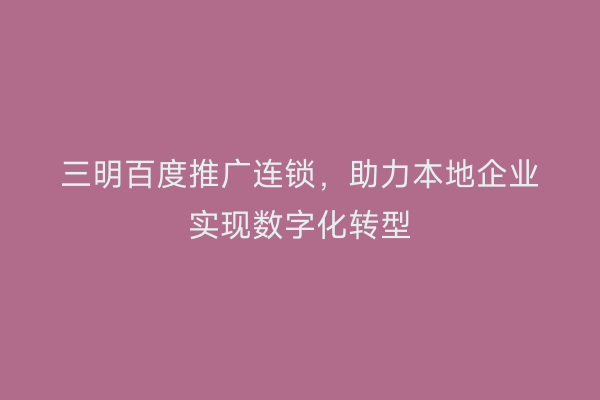 三明百度推广连锁，助力本地企业实现数字化转型