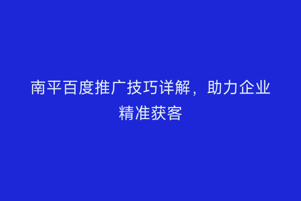 南平百度推广技巧详解，助力企业精准获客