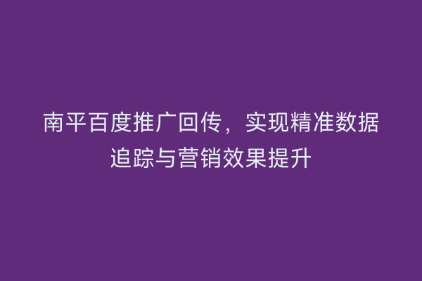 南平百度推广回传,实现精准数据追踪与营销效果提升