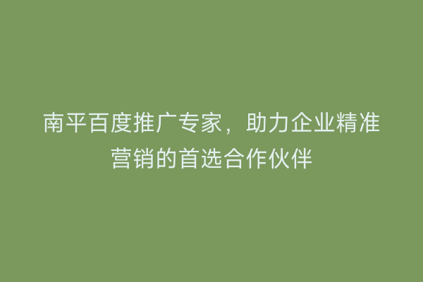 南平百度推广专家，助力企业精准营销的首选合作伙伴
