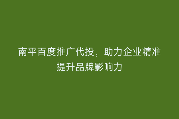 南平百度推广代投,助力企业精准提升品牌影响力