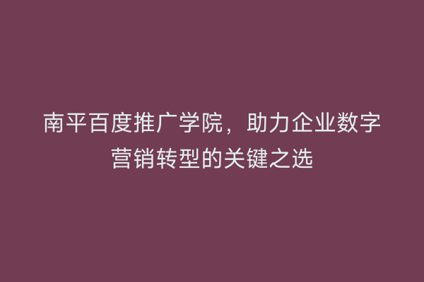 南平百度推广学院,助力企业数字营销转型的关键之选