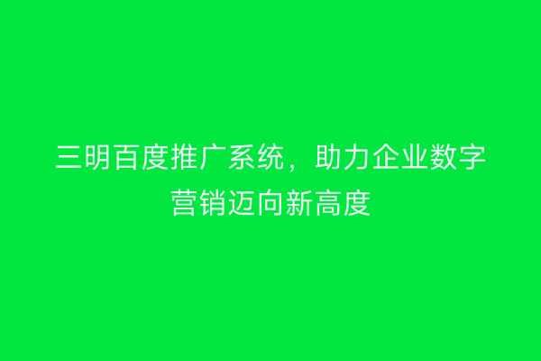 三明百度推广系统,助力企业数字营销迈向新高度