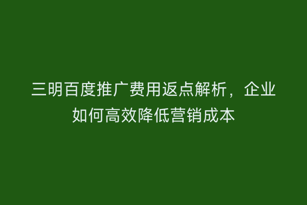 三明百度推广费用返点解析,企业如何高效降低营销成本