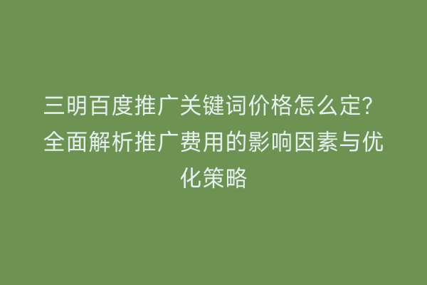 三明百度推广关键词价格怎么定？全面解析推广费用的影响因素与优化策略