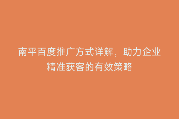 南平百度推广方式详解,助力企业精准获客的有效策略